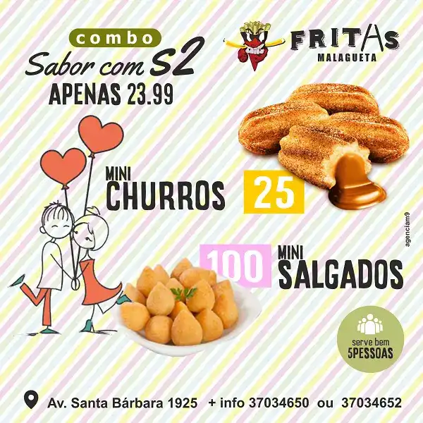 Arte Sobre Combo de Mini Churros com Mini Salgados com o tema Sabor com Amor
