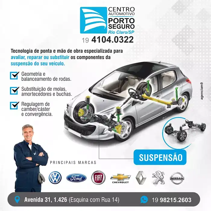 Arte criada para Oficina Mecânica Porto Seguro Centro Automotivo sobre serviço de Suspensão
