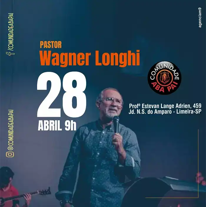 Arte para Chamada de Instagram de Pregação do pastor Wagner Loughi na Comunidade Evangélica Aba Pai
