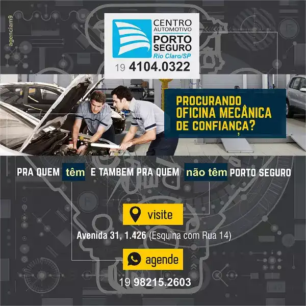 Arte para Posicionamento de Centro Automotivo e Oficina Mecânica Porto Seguro de Rio Claro
