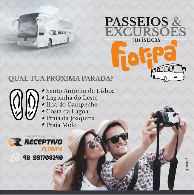 Arte sobre Passeios e Excursões em Florianópolis criado para empresa de Transporte Turístico
