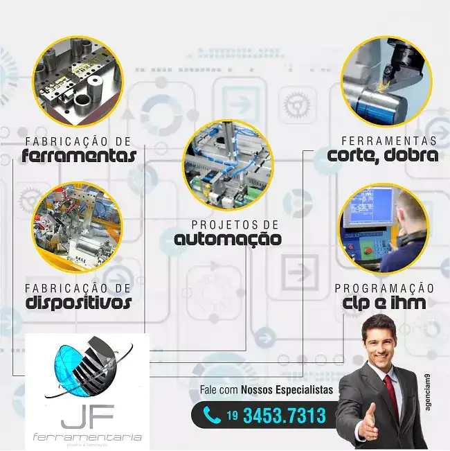 Arte sobre os Principais Serviços de Ferramentaria e Usinagem criado para JF
