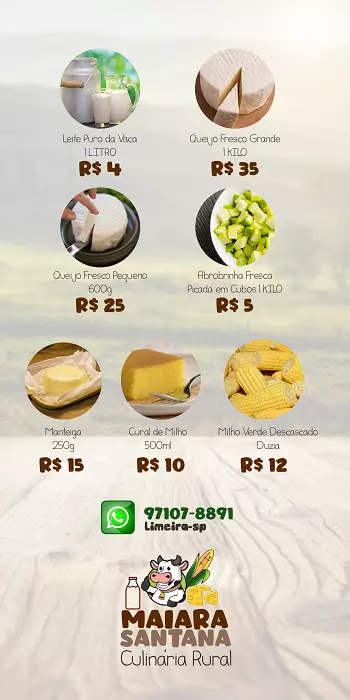 
Cardápio Culinária Rural para Produtos de Fazenda



