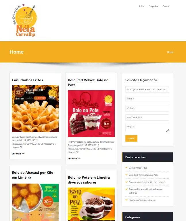 Criação Desenvolvimento Site Catálogo Digital para Confeitaria de Salgados e Doces
