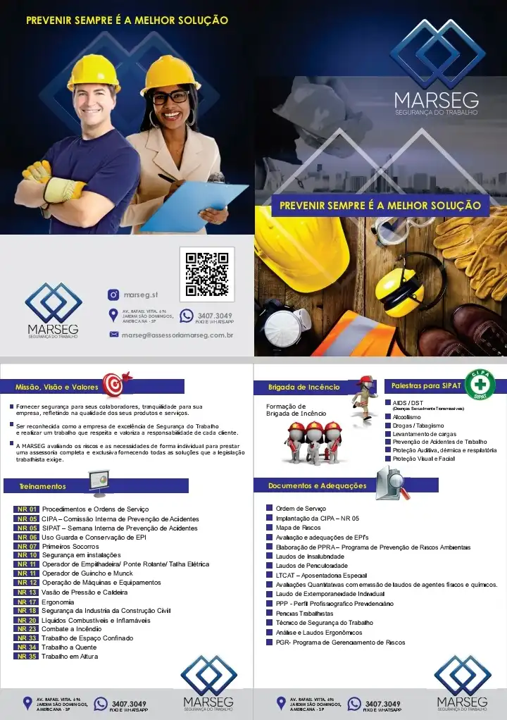 Folheto Folder Cursos e Treinamentos de Segurança do Trabalho
