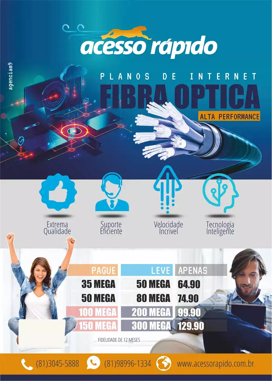 Folheto com Planos de Fibra Óptica criada para empresa de Internet
