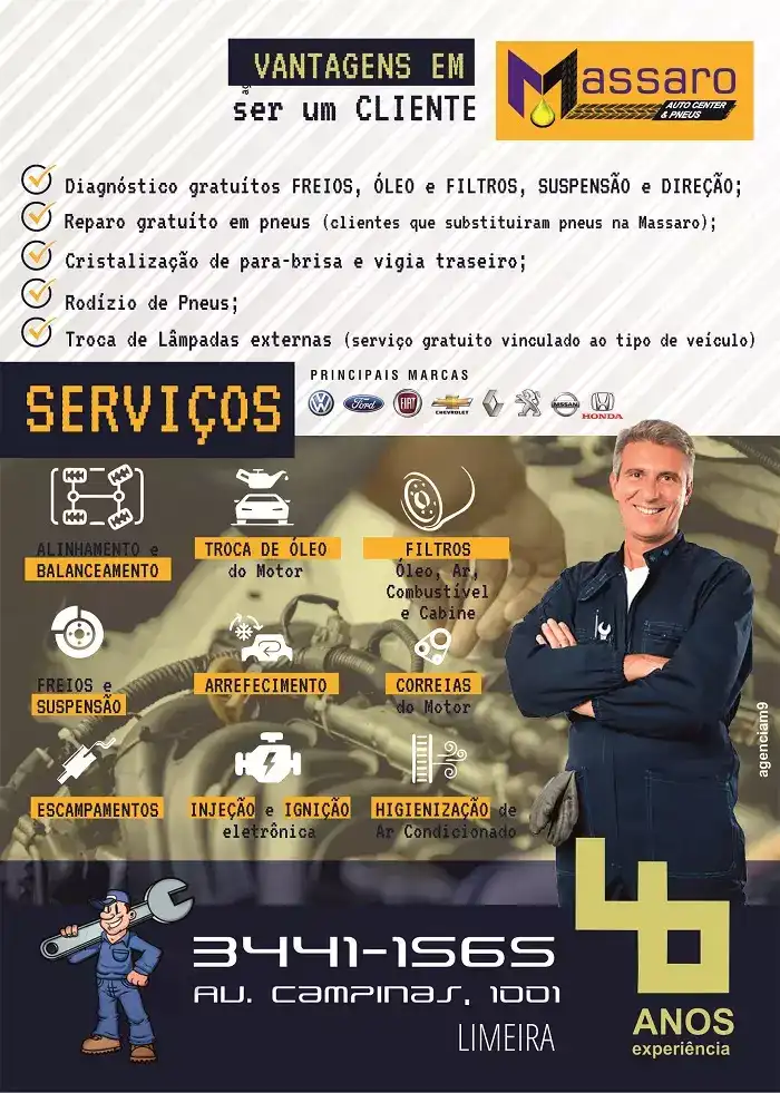 Folheto criado para Oficina Mecânica com os principais serviços de Mecânica Automotiva de Limeira
