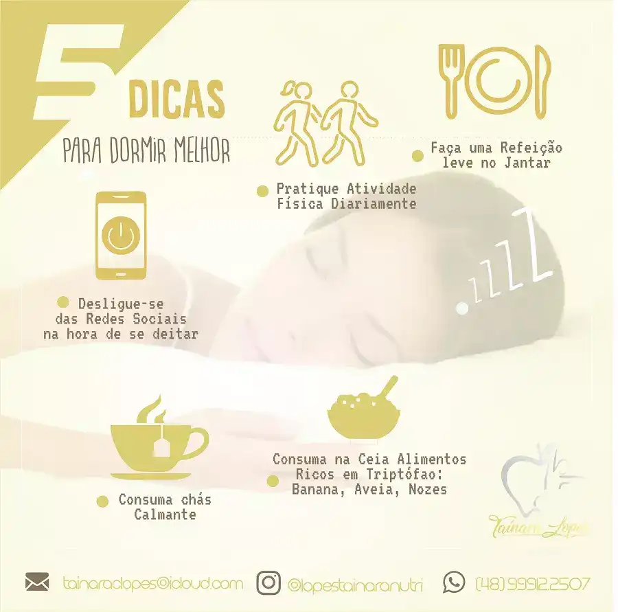 Infográfico com 5 Dicas para Dormir Melhor criada para Nutricionista de Santa Catarina
