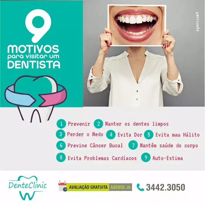 Infográfico sobre 9 Motivos para ir Visitar um Dentista

