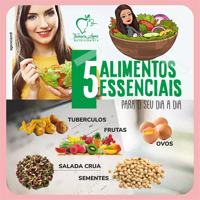Infográfico sobre Alimentos Essenciais para o dia a dia criado para Nutricionista de Florianópolis Santa Catarina
