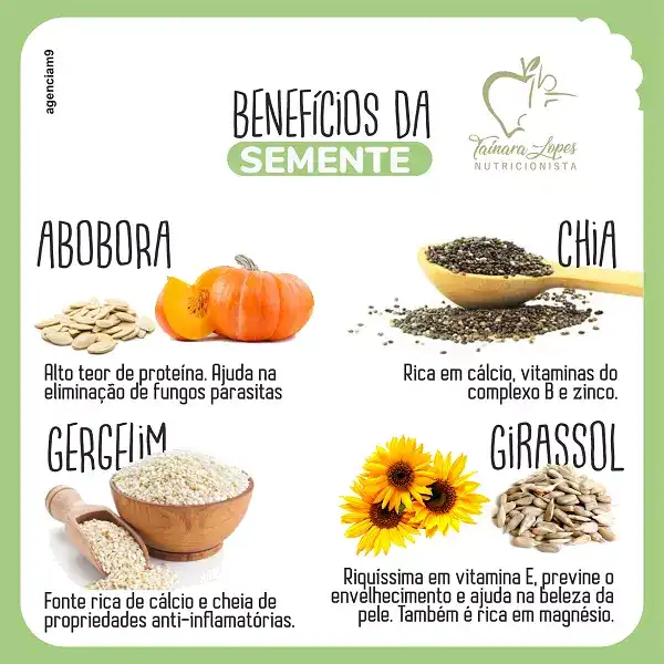 Infográfico sobre Benefícios da Semente criado para Nutricionista de Florianópolis Santa Catarina
