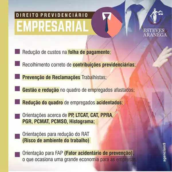 Infográfico sobre Direito Previdenciário Empresarial criado para Escritório de Advocacia
