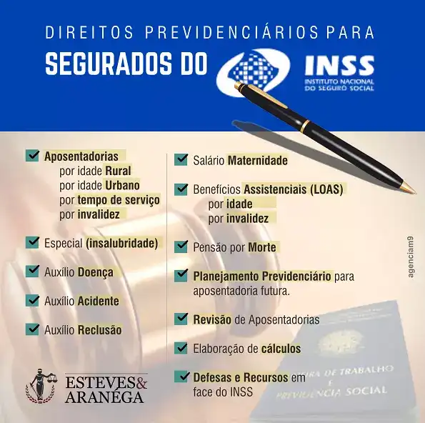 Infográfico sobre Direitos Previdenciários para Segurados do INSS criado para Escritório de Advocacia
