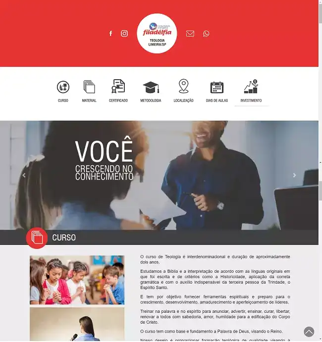 Landing Page criada para Curso de Teologia da Comunidade Evangélica Filadélfia de Limeira

