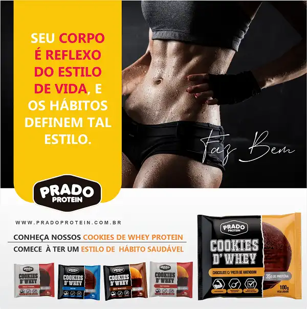Propaganda Cookie de Whey com frase sobre Hábito Saudável
