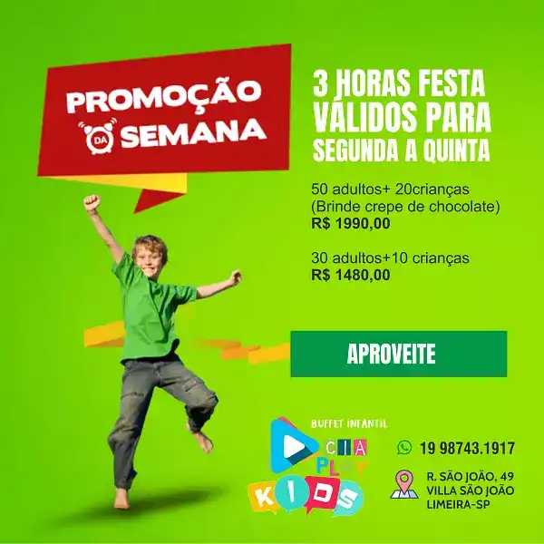 Propaganda Pacote Durante Semana para Festa Buffet Infantil
