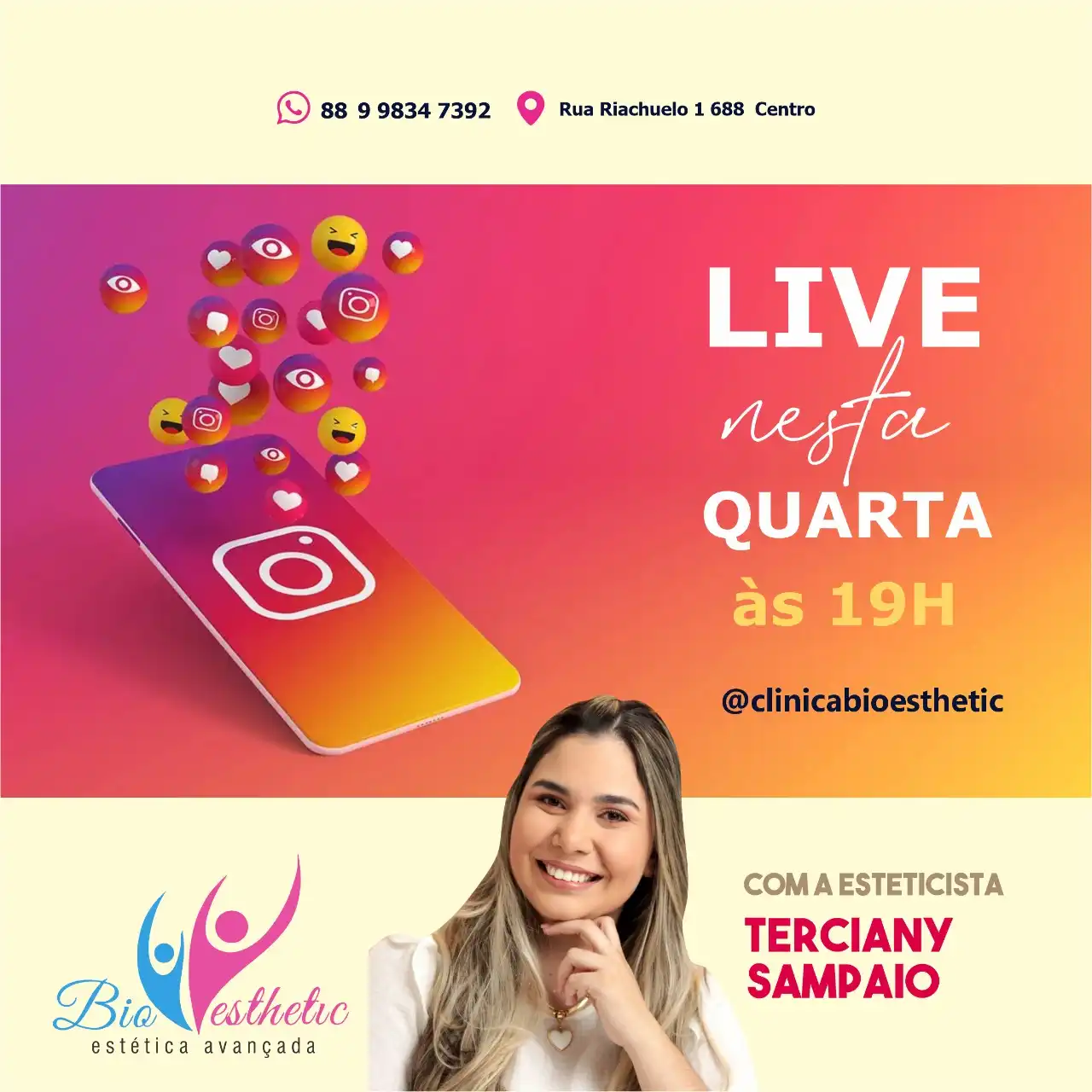 
Propaganda Post Live Esteticista Estética Facial e Corporal



