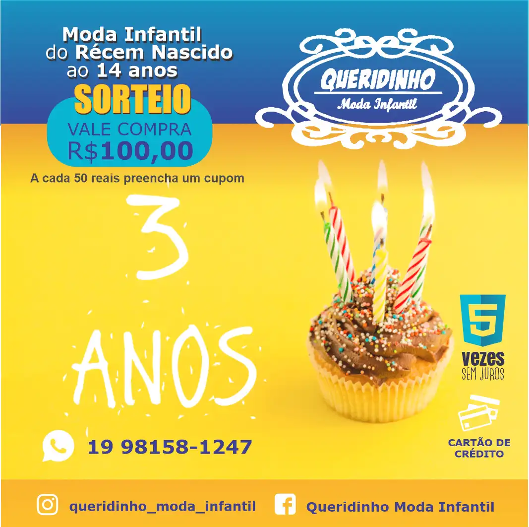 Propaganda Sorteio de Loja de Moda Infantil
