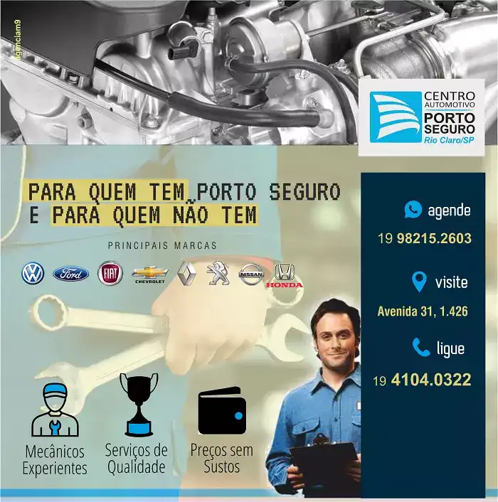 Propaganda com as principais vantagens criada para Centro Automotivo Porto Seguro de Rio Claro
