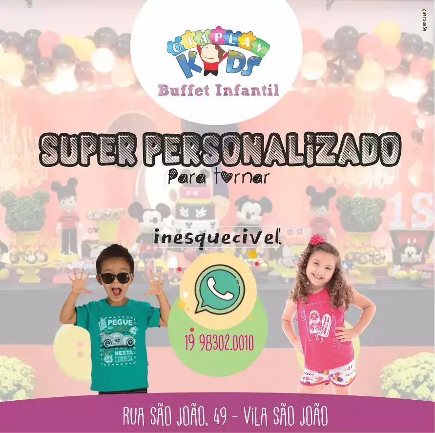 Propaganda com o Tema Super Personalizado criada para Buffet de Festa Infantil
