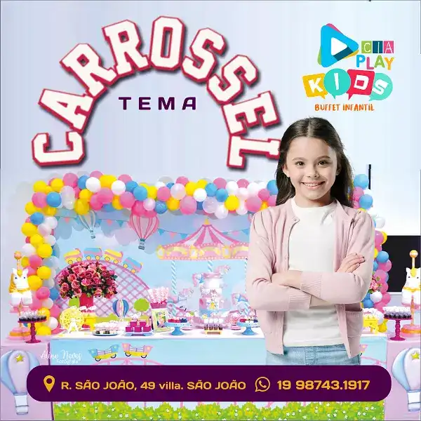 Propaganda criada para Buffet Infantil com o tema Carrossel
