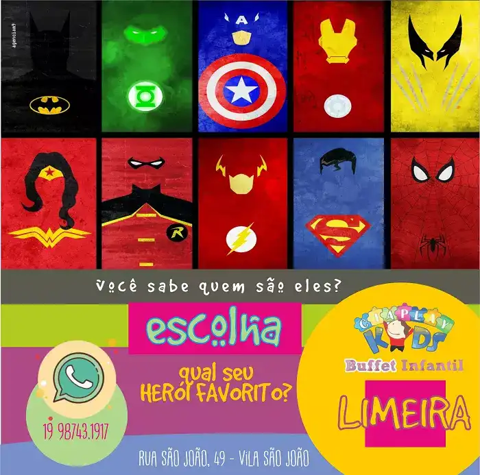 Propaganda criada para Buffet Infantil sobre Heróis Favoritos
