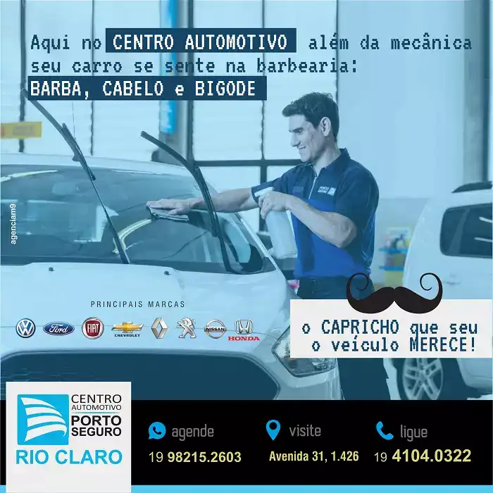 Propaganda criativa Associando Veículo a Barbearia criado para Centro Automotivo Porto Seguro de Rio Claro
