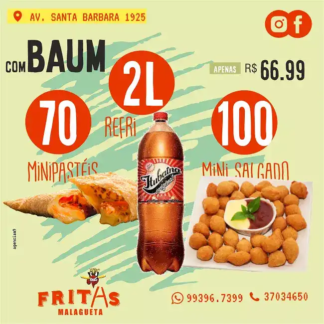 Propaganda de Combo de Mini pastéis e Mini Salgados criado para Lanchonete de Limeira
