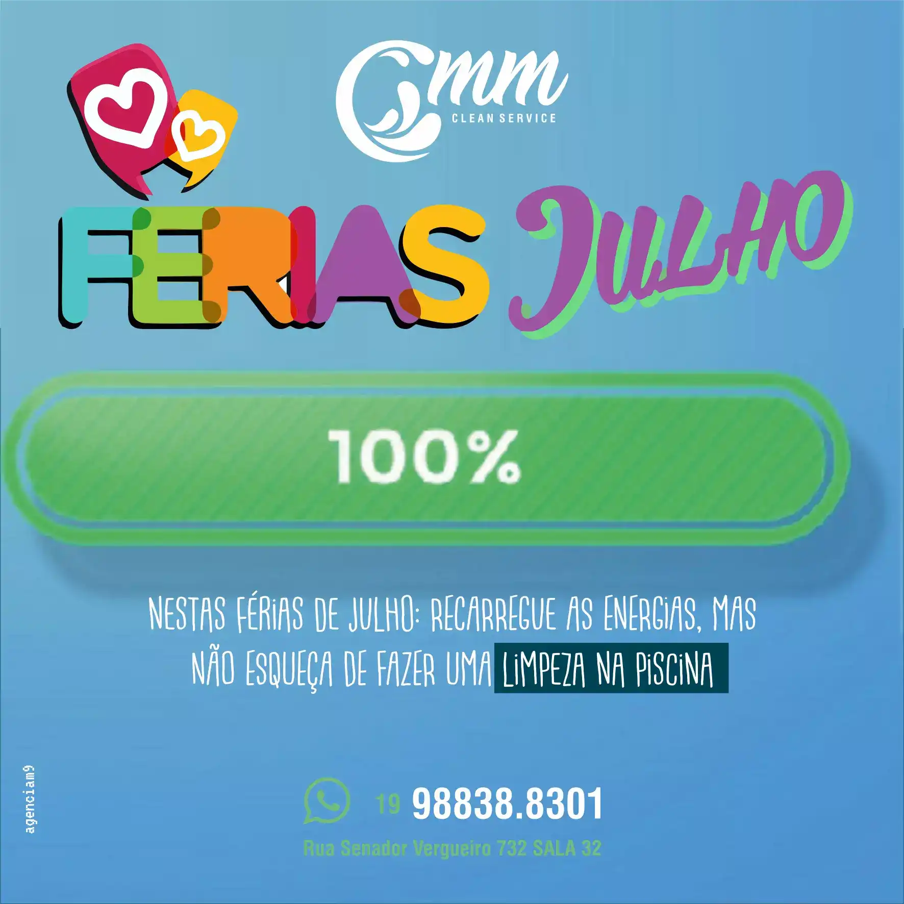 Propaganda de Férias de Julho criado para Serviço de Limpeza de Piscinas
