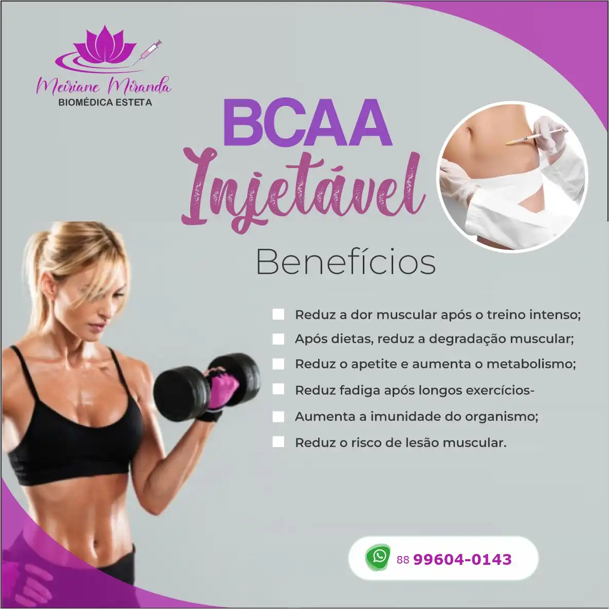 
Propaganda de Post BCAA Injetável Benefícios Clínia Estética Corporal



