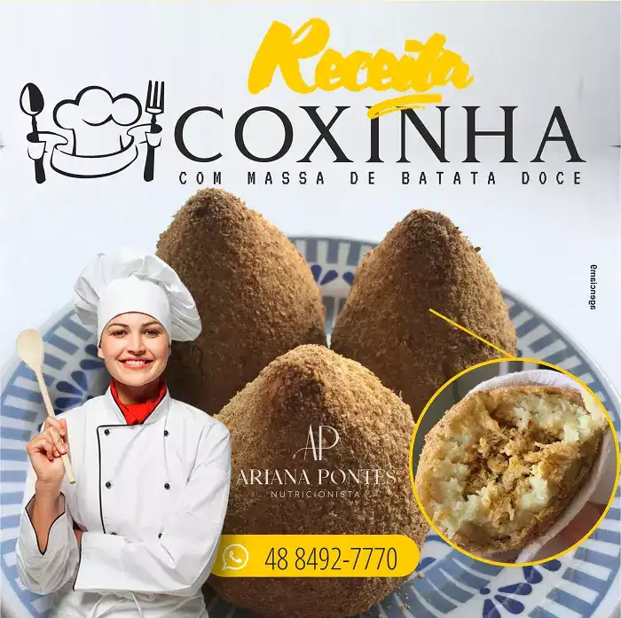 Propaganda de Receita de Coxinha com massa de Batata-Doce
