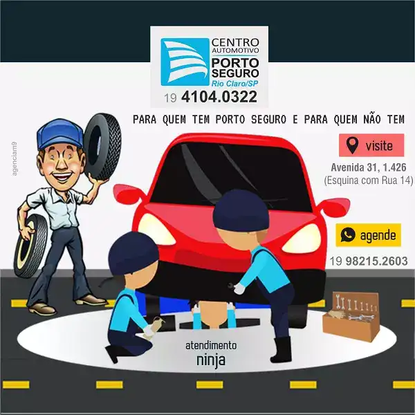 Propaganda em forma de Desenhos e Mascote criada para Centro Automotivo Porto Seguro de Rio Claro
