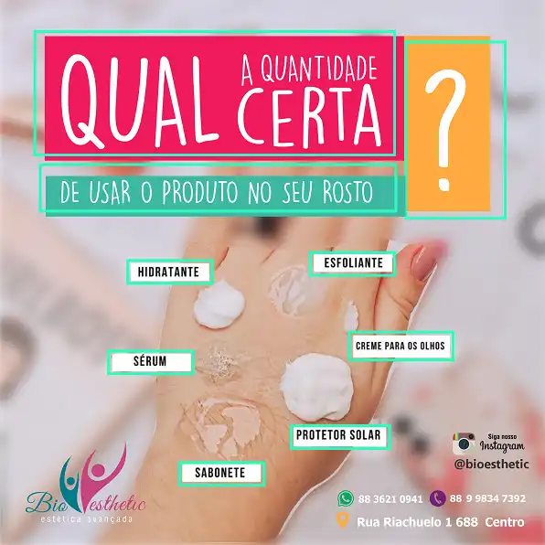 Propaganda estética facial sobre quantidade certa de produtos para rosto
