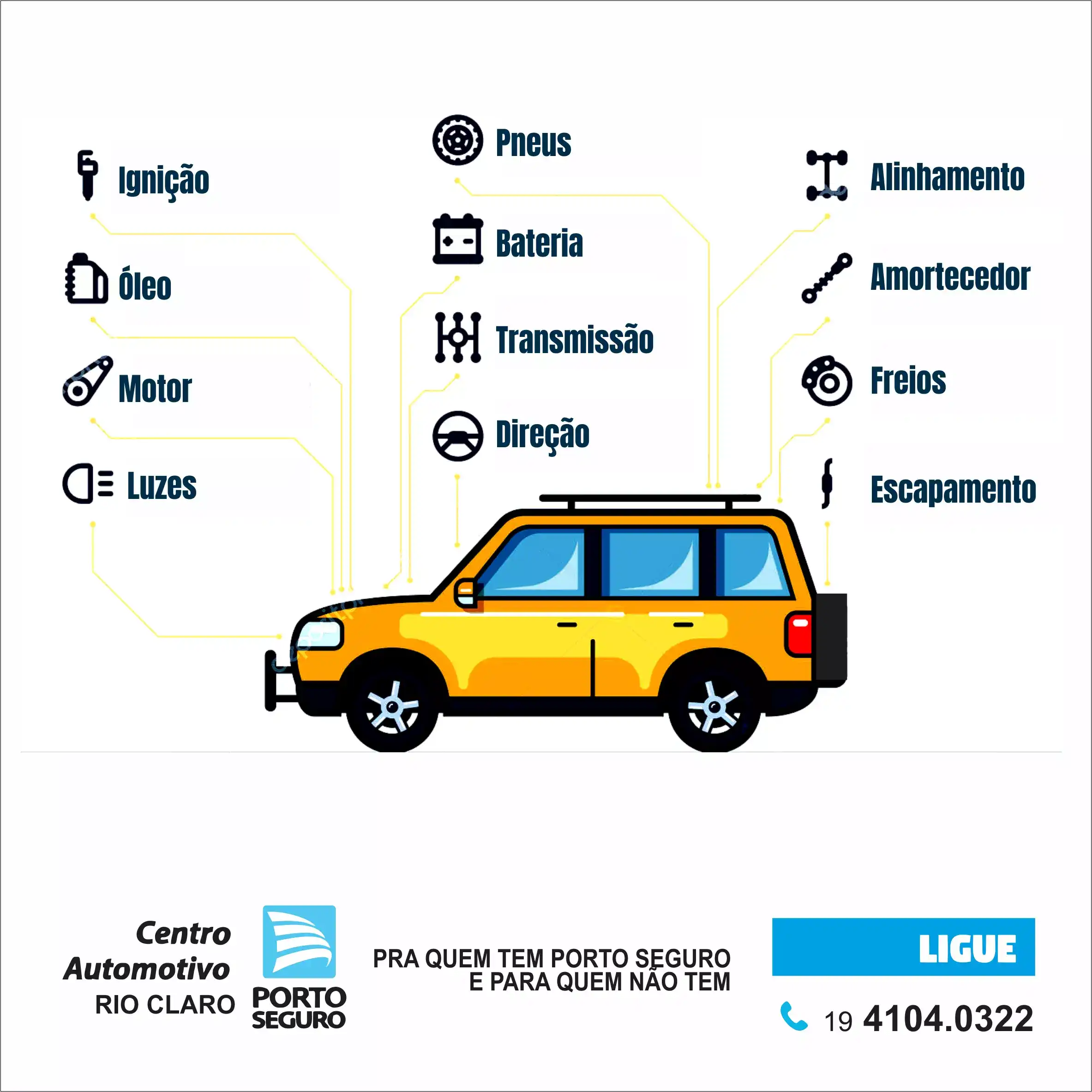 Propaganda para Oficina Mecânica com Ítens do Carro
