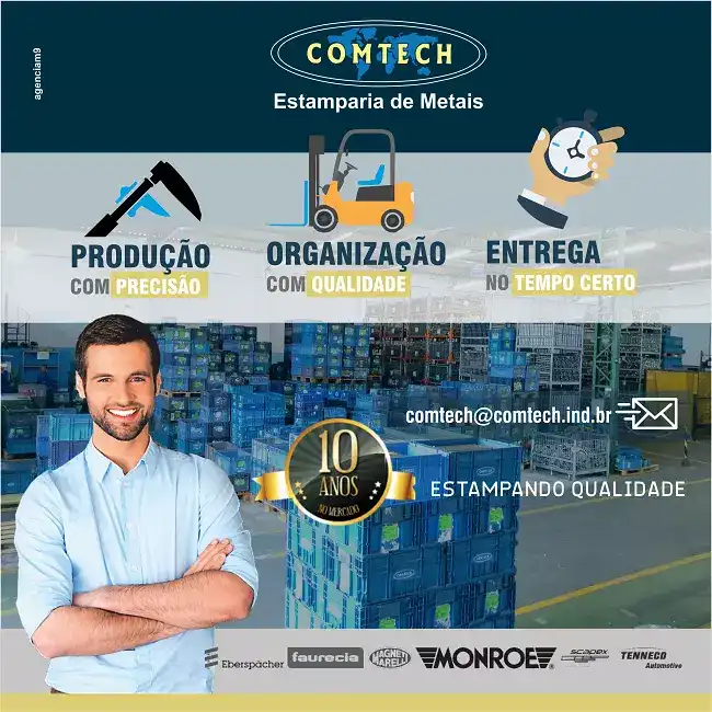 Propaganda para Posicionamento de Marca com Selo de 10 anos para Indústria de Estamparia de Metais
