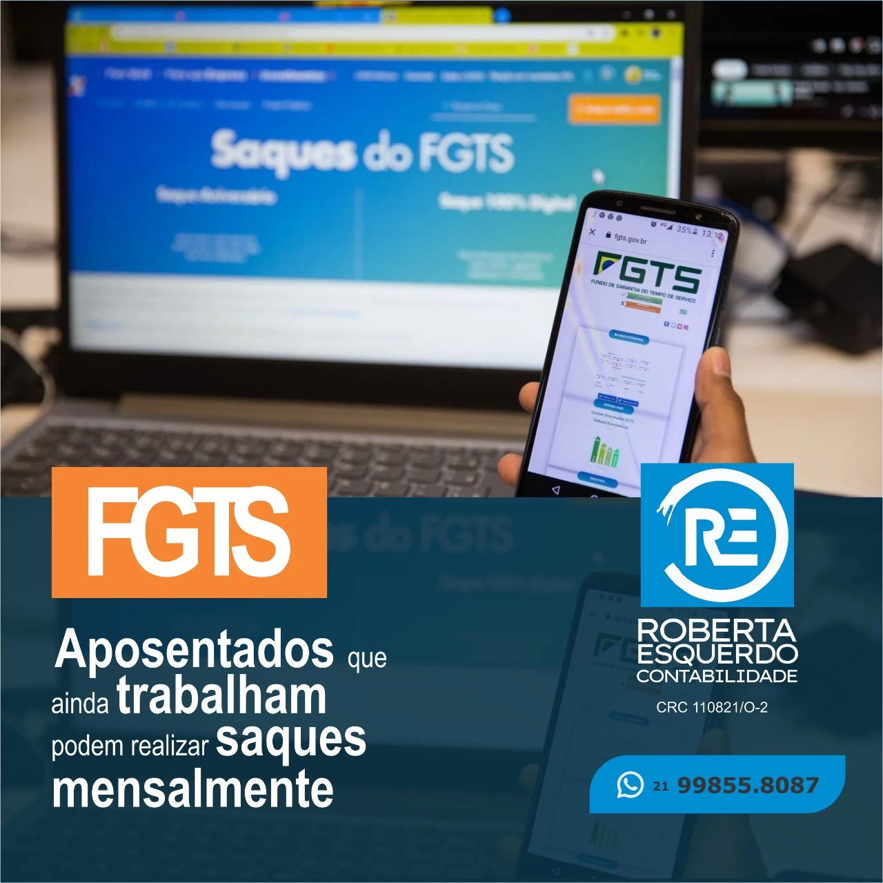 
Propaganda para escritório de Contabilidade sobre Saque mensal FGTS aposentados que trabalham



