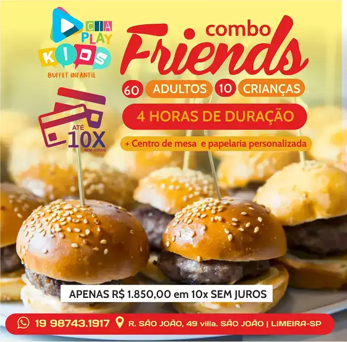 Propaganda sobre Combo Friends criado para Buffet de Festa Infantil
