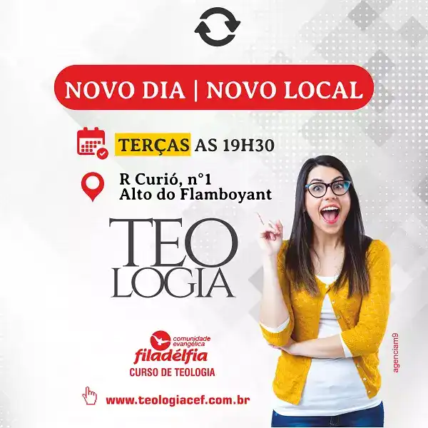 Propaganda sobre Volta as Aulas de Teologia na Igreja Evangélica Filadélfia
