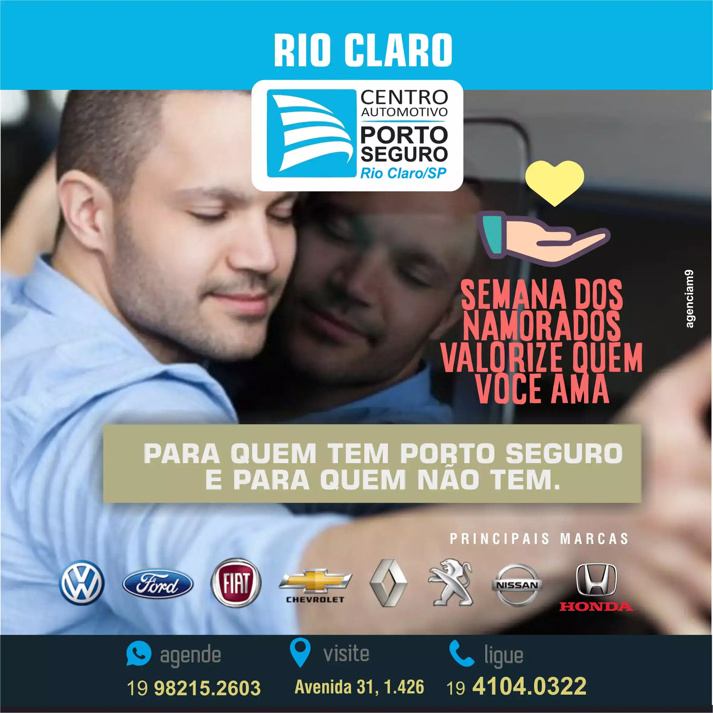 Propaganda sobre o Dia dos Namorados criada para Centro Automotivo Porto Seguro de Rio Claro
