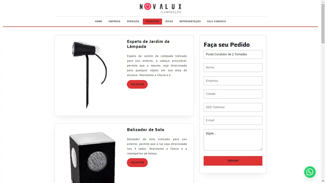 Site Fábrica de Luminárias e Lâmpadas
