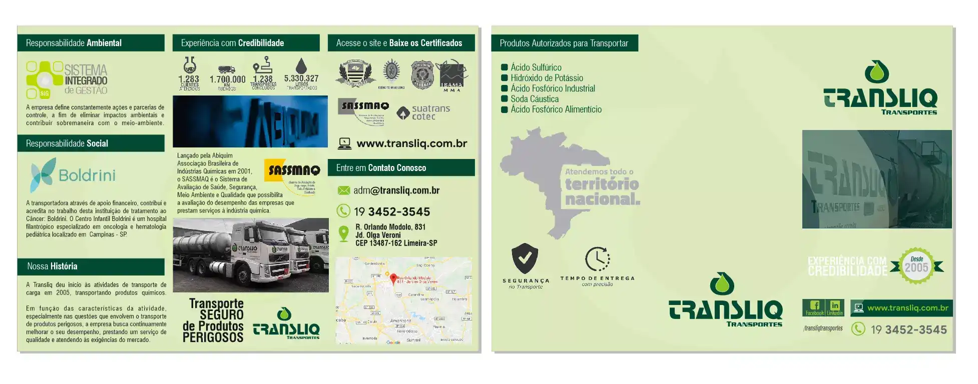 Trifólio criado para empresa de Transporte de Produtos Perigosos
