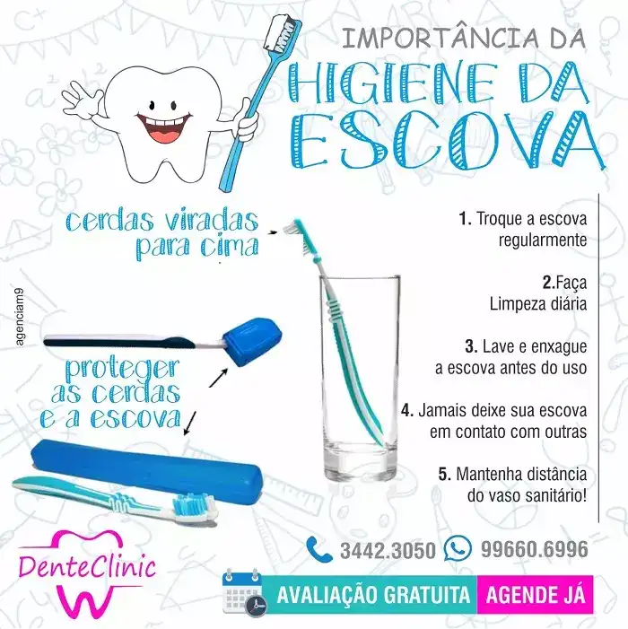 arte explicando sobre a importancia da higiene da escova criado para clinica de dentista
