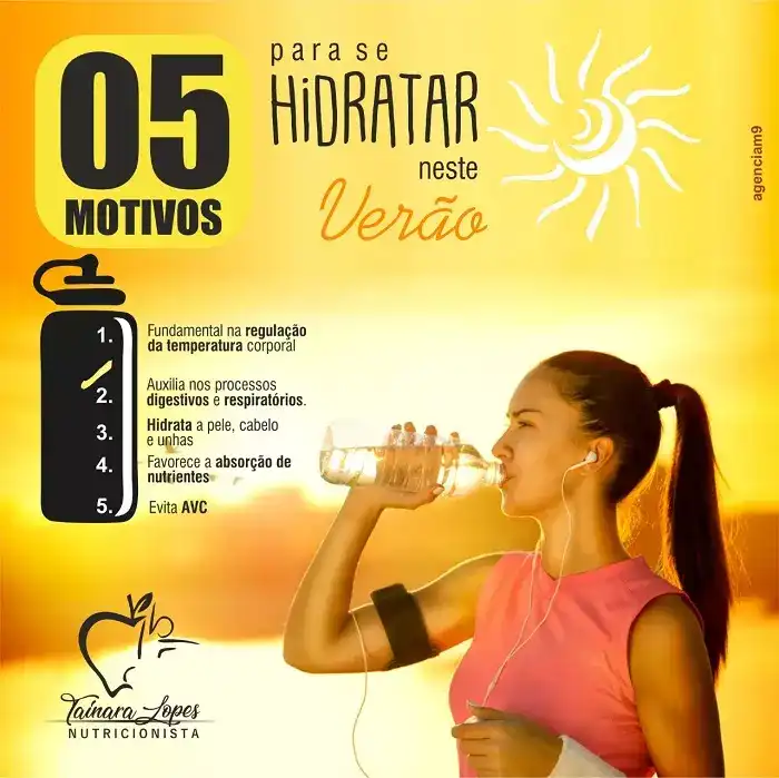arte sobre a importancia de se hidratar neste verao criado para nutricionista tainara lopes
