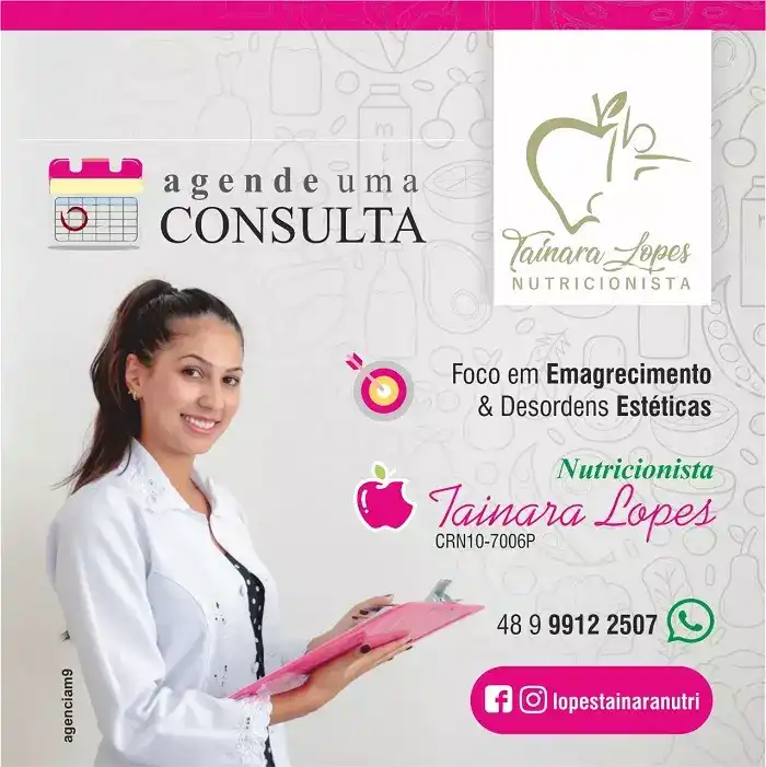 arte sobre agendamento de consulta em clinica de nutricao criado para nutricionista tainara lopes
