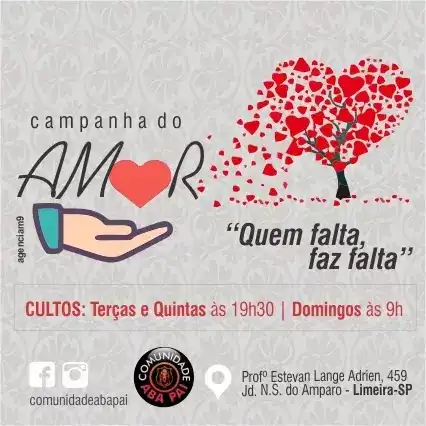 arte sobre campanha do amor com o tema quem falta faz falta criada para igreja evangelica
