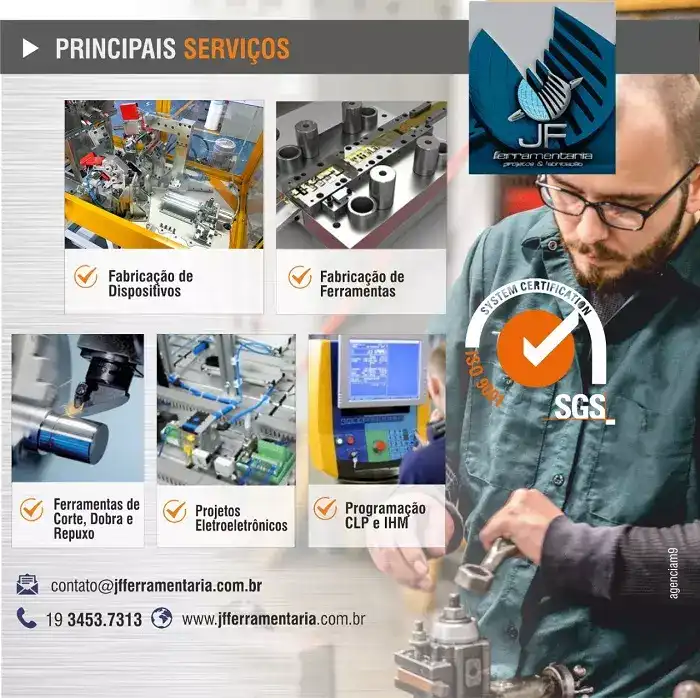arte sobre os principais serviços de ferramentaria criado para jf
